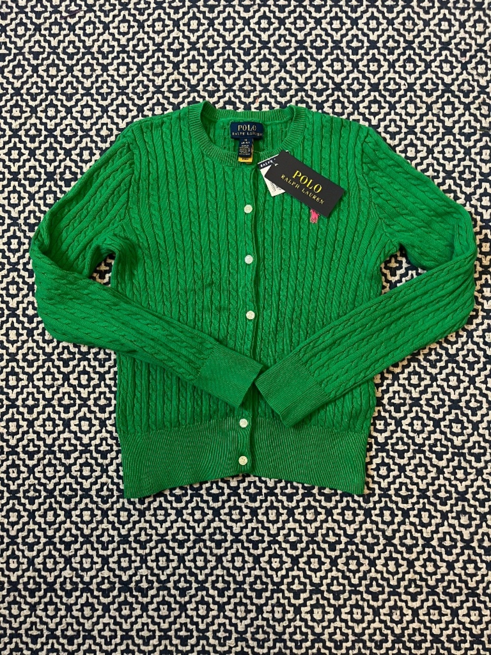 NWT Polo Ralph Lauren Girls Mini Cable Green Cardigan Sweater